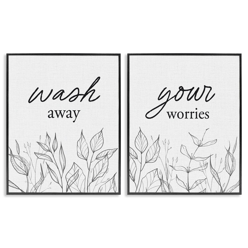 Ensemble de 2 giclées encadrées par Washed Worries Minimalist Leaves, H 14 po x l 11 po, Giclée encadrée noir minuit