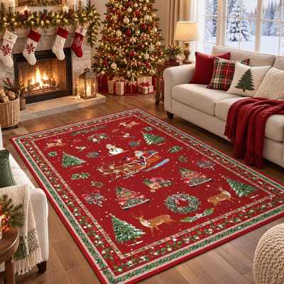 Tapis de Noël lavable de 152 x 213 cm avec envers antidérapant