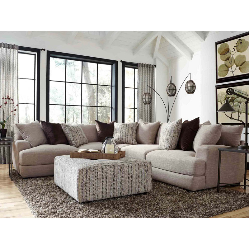 Upholstered L-Shaped Sectional, Tan Polyester Blend
