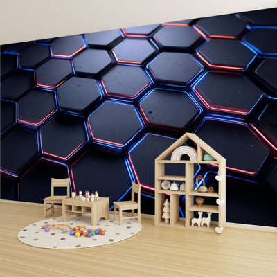 Papiers peints orthopédiques en nid d'abeille autocollants Neon Energy Accents, décorations murales en PVC amovibles de 69 po x 96 po H auto-adhésives pour chambre à coucher, bureau à domicile