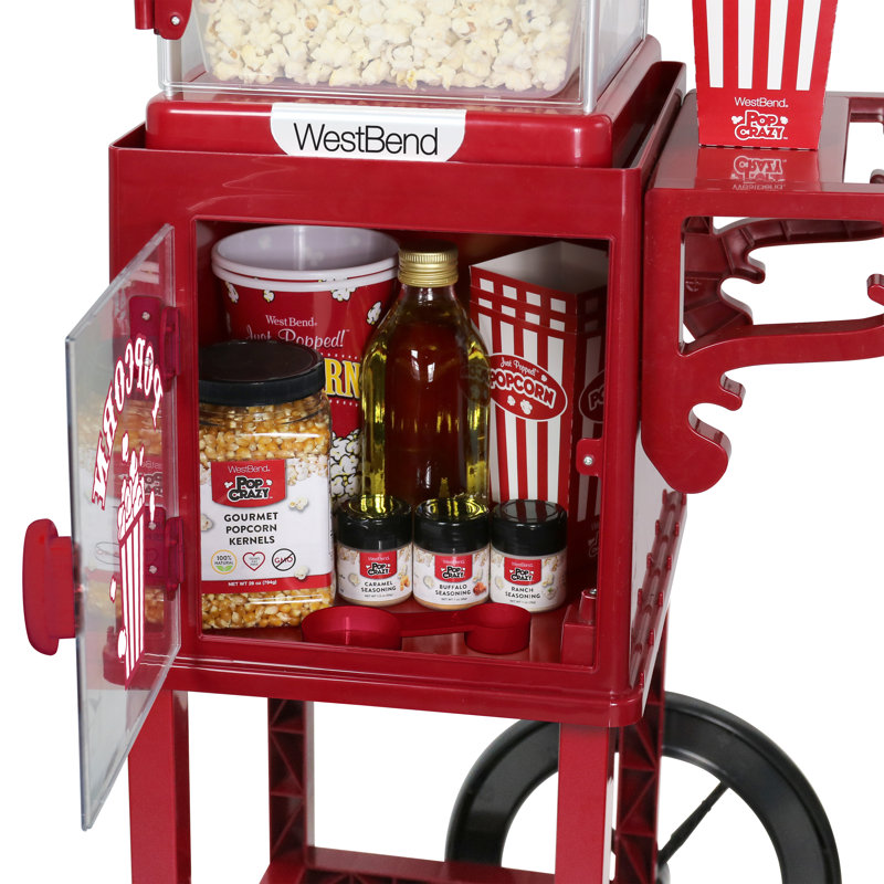 West Bend Compact Popcorn Machine and Cart, 10-Cup Capacity