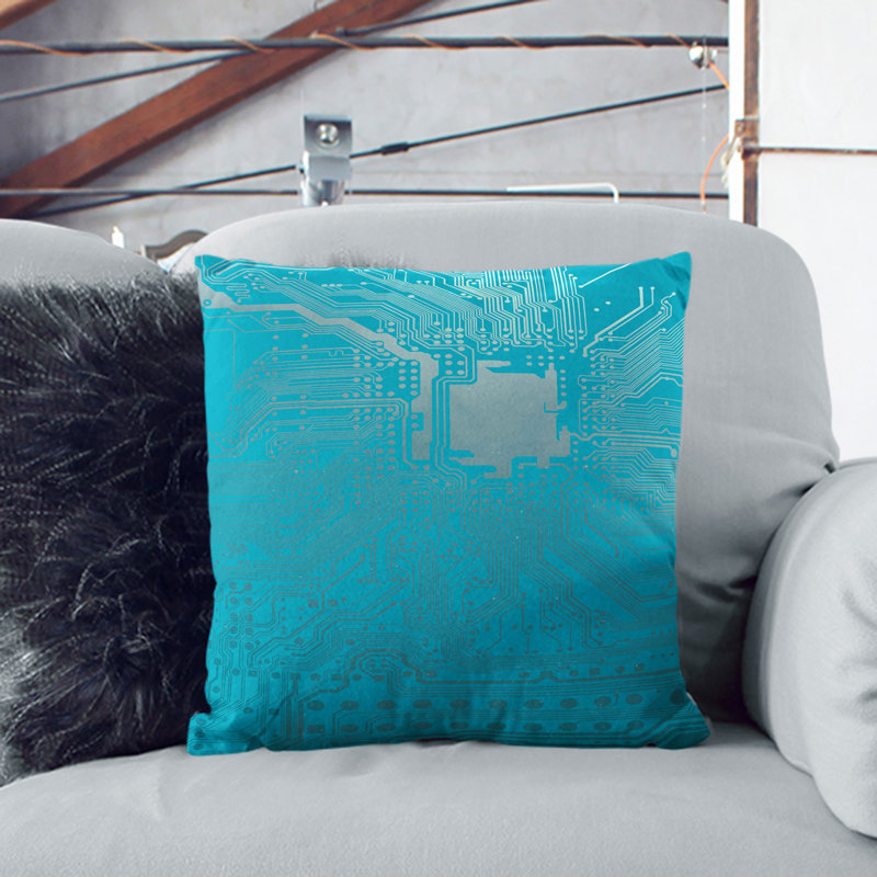 Blue Twilight Circuits Square Throw Cushion, 40cm H x 40cm W x 15cm D