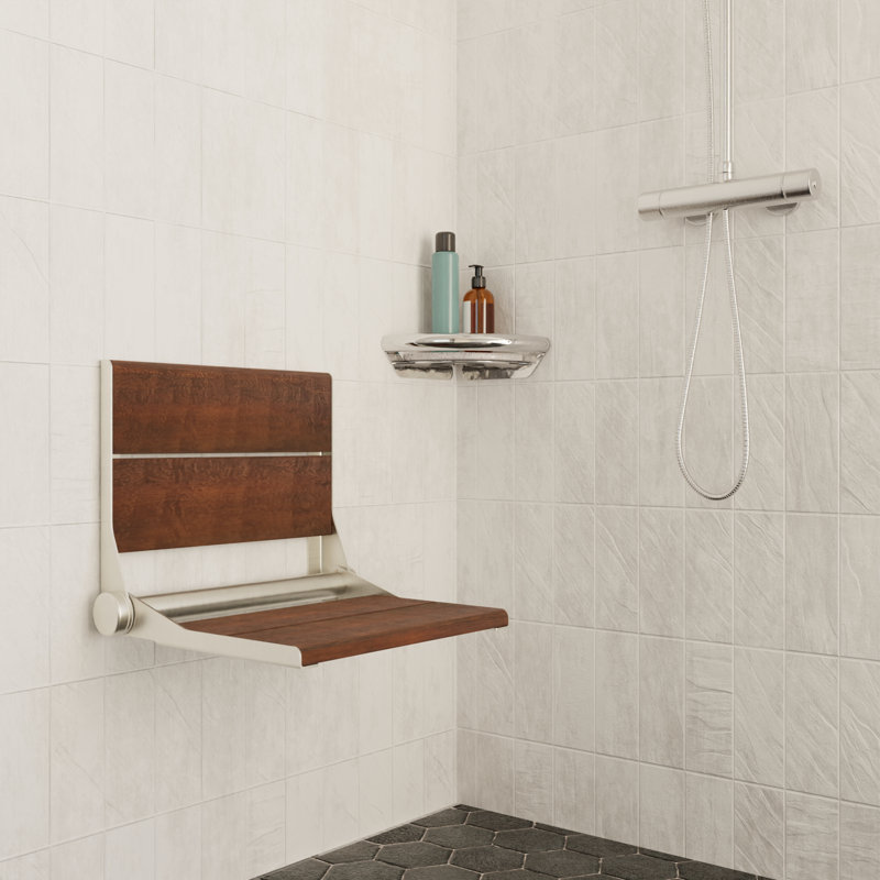 INVISIA SerenaSeat Pro Stainless, 26" Width, Medium Stain, Matte White Frame