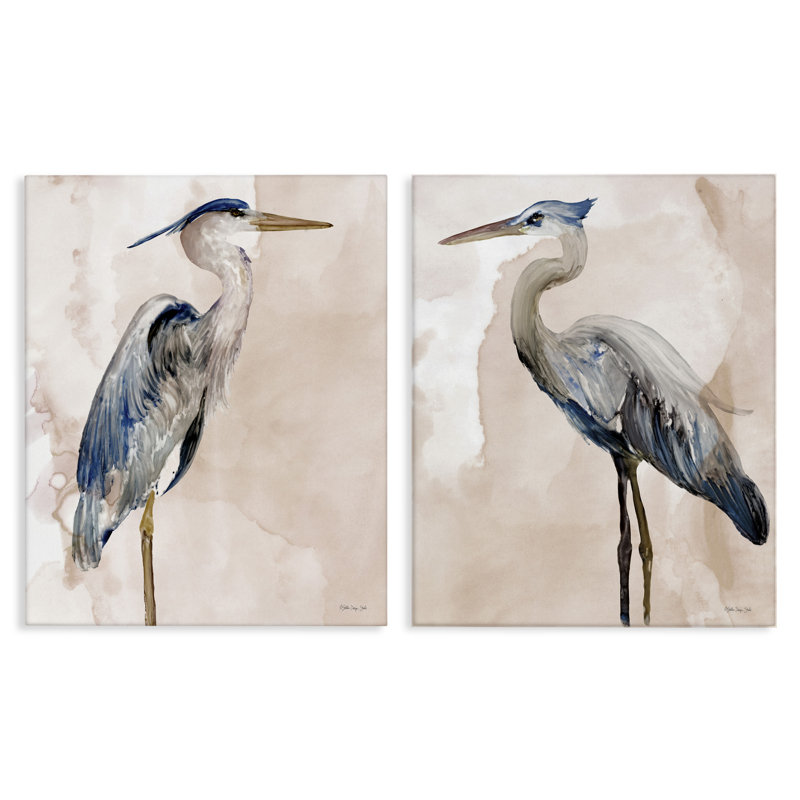 «Beautiful Heron Birds debout aquarelle», ensemble de 2 giclées encadrées par Stellar Design Studio, H 20 po x l 16 po