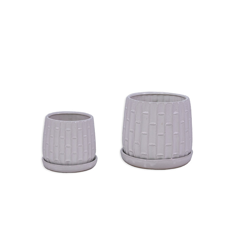 Ensemble de 2 pots de fleurs en céramique, pot à fleurs moderne 7 ", Blanc