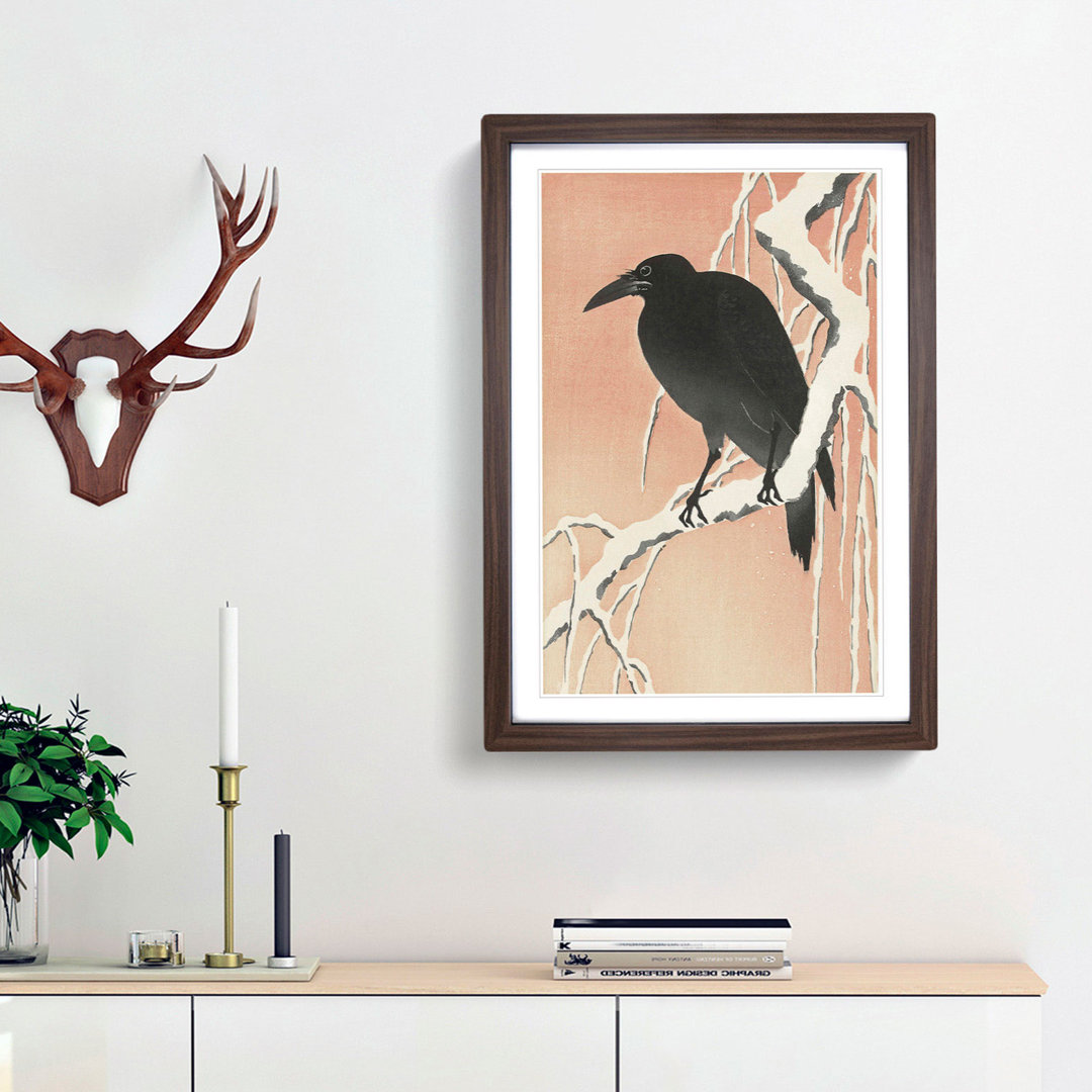 Crow upon a Snowy Branch by Ohara Koson - Framed Print