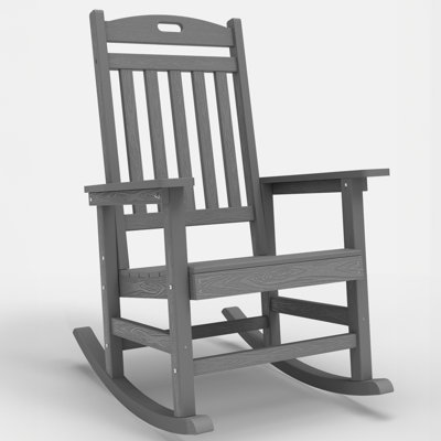 Big & Tall Oversized Rocking Chair Outdoor, Heavy Duty 400 lbs High-Back Patio Rocker, Weather-Resistant HIPS Poly Construction, 22" x 21" Wide Seat Porch Furniture, Gray