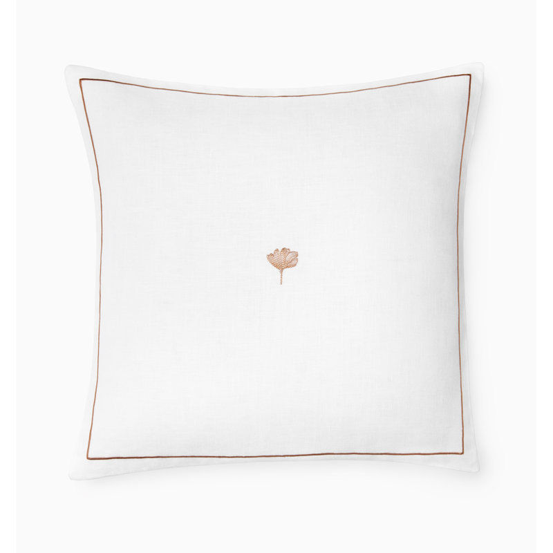 Ginkgo Linen Square Pillow Cover & Insert, White/Russet