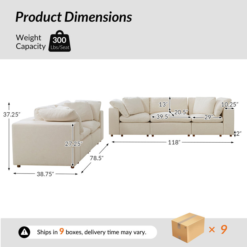 Canapé modulaire rembourré Alberto, Polyester de lin