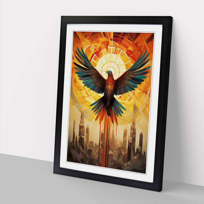Phoenix Geometric - Single Picture Frame Print on Wood, Black Framed, 46cm H x 34cm W x 2cm D