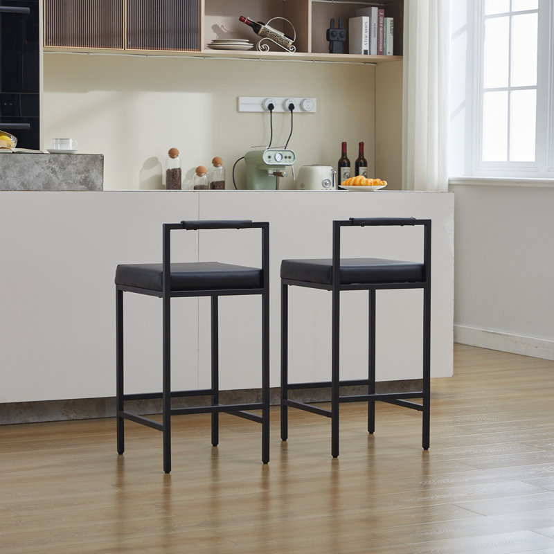 Tabourets de bar rembourrés Lis, Noir, Tabouret de comptoir (siège d'une hauteur de 26 p