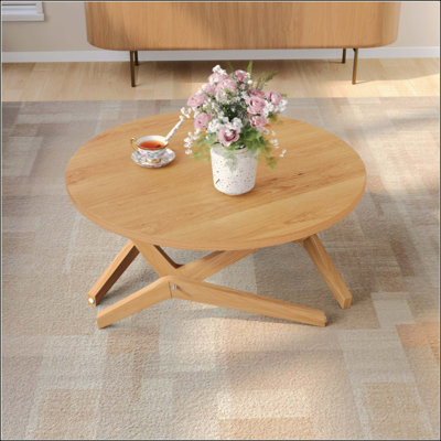 Table basse ronde 2 en 1 avec hauteur réglable, 16,5 po pour table basse, 29,5 po pour table basse, bois massif