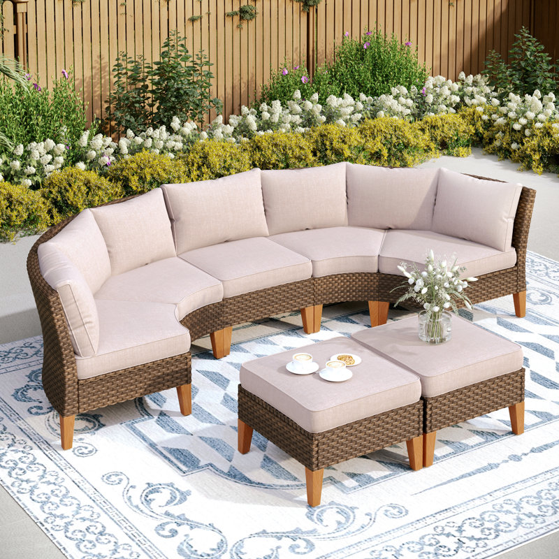 All Weather Wicker/Rattan 7-Person Seating Group with Cushions, Beige