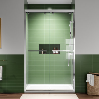 Porte de douche coulissante double demi-cadre l 44 à 48 po x H 75 po avec verre trempé transparent de 5/16 po (8 mm)