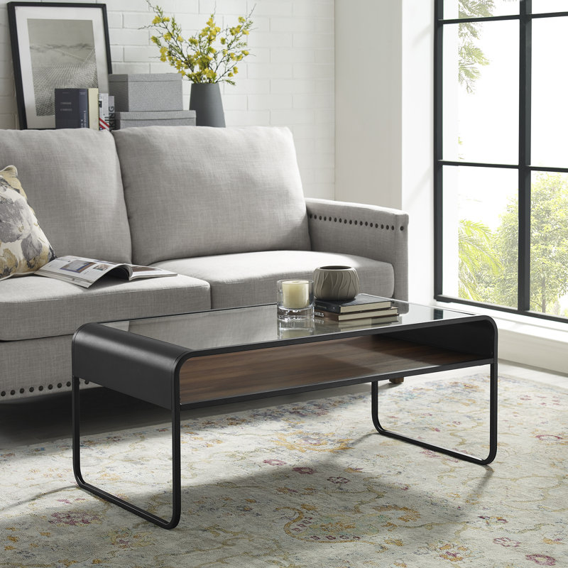 Pomona Glass Top Coffee Table, Dark Concrete/Reclaimed Barnwood