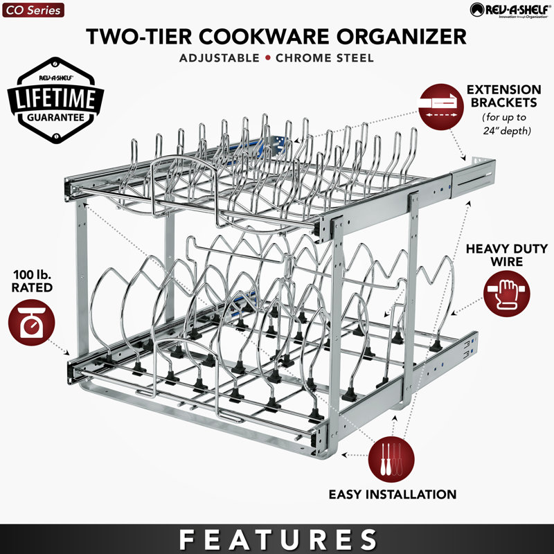 Chrome Expandable 2-Tier Pullout Cabinet Organizer for Pots and Pans