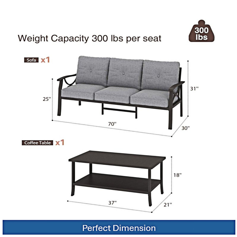 Ensemble de patio extérieur 2 pièces, Gray, Khaki
