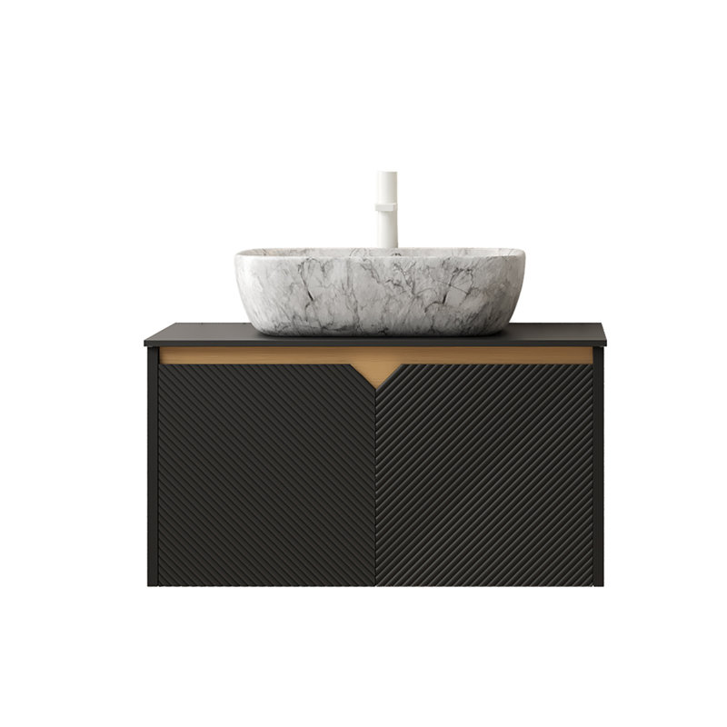 Meuble-lavabo flottant en contreplaqué Varelia, Noir, 30", Gris