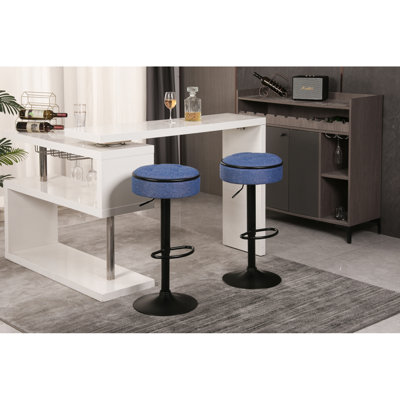 Round Storage Bar Stool Set Of 2, Linen Height Adjustable Barstool, 360°Counter Height Swivel Stool, Armless Bar Chair With Metal Frame For Kitchen Co -  George Oliver, 0F8B262D87A74F03843BDFD15220DDDB