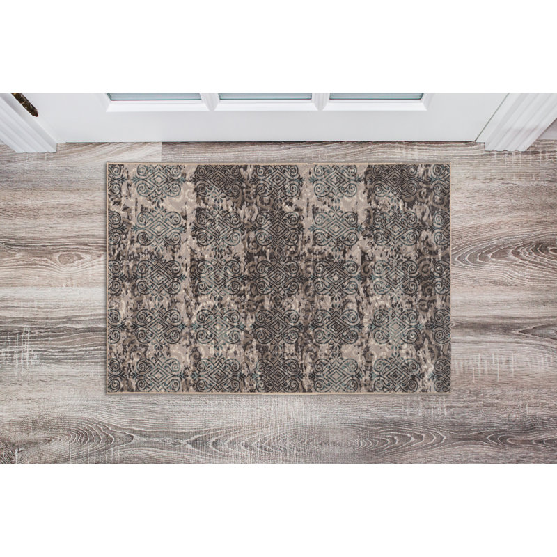 Coffman Oriental Beige and Gray Soft Low Pile Area Rug, Rectangle 2' x 3'