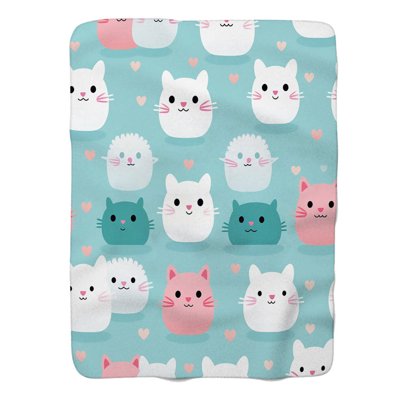 Adorable Cat Motifs - 1 pièce Sherpa Premium, Lit simple