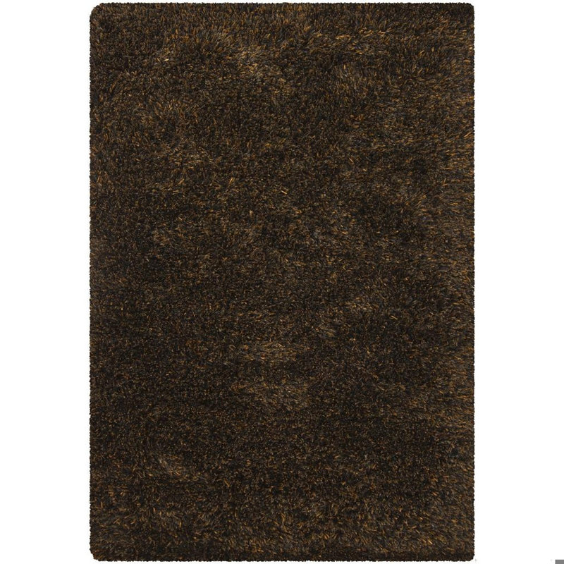 Tapis en polyester à poils longs noir et brun tissé à la main Raminez, Brun, Rectangle 5 pi x 7 pi 6 po
