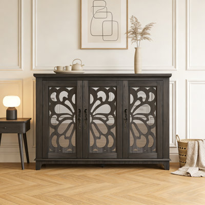 Spacious 49.33 Inch Wide Sideboard with 3 Mirrored Doors and Adjustable Shelves for Flexible Storage in Multiple Rooms.
