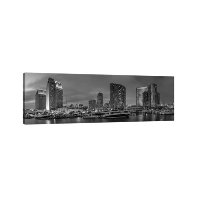 San Diego Evening Skyline | Monochrome Panorama by Melanie Viola - Wrapped Canvas Panoramic Print