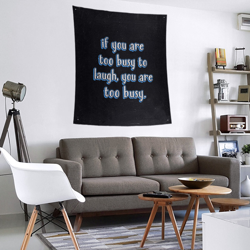 Tapisserie tableau noir en polyester «Make Time for Laughter», H 104 po x l 88 po, Bleu