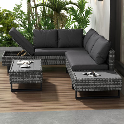 3-piece Patio Wicker Rattan Sofa Set Outdoor Sectional Conversation Set