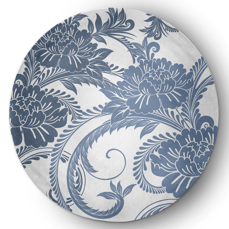 Ziniya Chenille Floral Indoor / Outdoor Rug, Round 5'