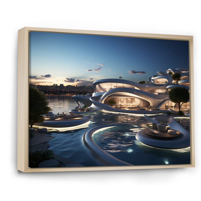 Futuristic Architecture III - City Architecture, art mural, 34" H x 44" W, Cadre naturel flottant