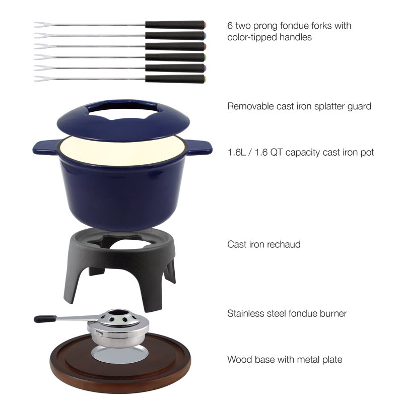 Sierra 11 Piece Cast Iron Fondue Set, Deep Blue