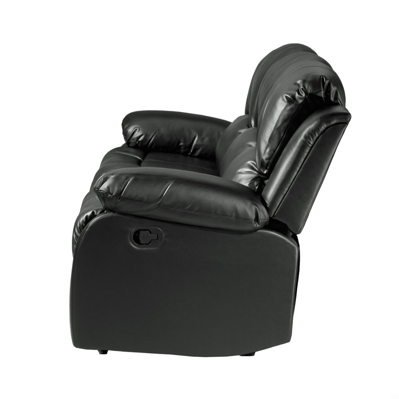 Double Reclining Sofa 1Pc Black Bonded Leather Match Solid Wood, Black