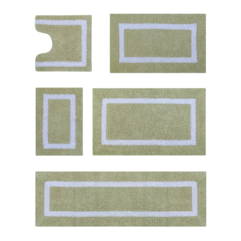 Sage and White Cotton Tufted Reversible Bath Rug Set