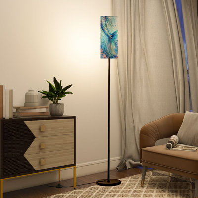  Lampe sur pied 68,5 "à queue de sirène colorée sous-marine corail algue de style aquarelle à intensité variable avec poteau en métal et abat-jour en lin inclus