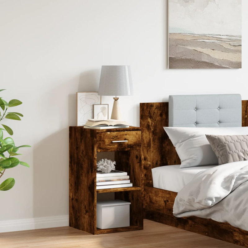 35cm W Manufactured Wood Bedside Table, Smoked Oak, Individual