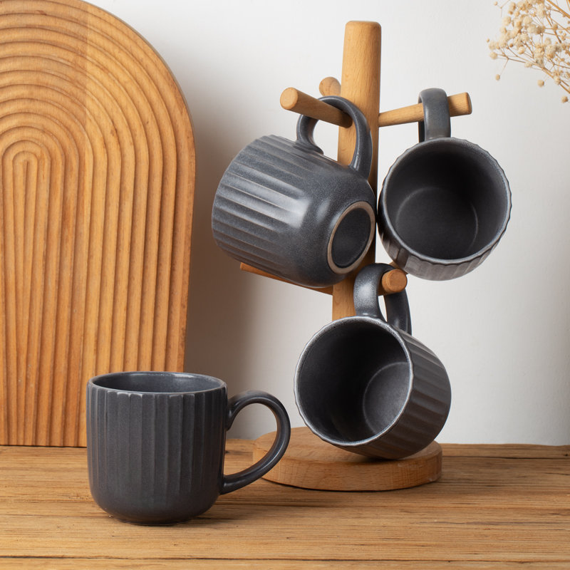  Starlight 4-Piece Stoneware Mug Set, Matte Black Gray