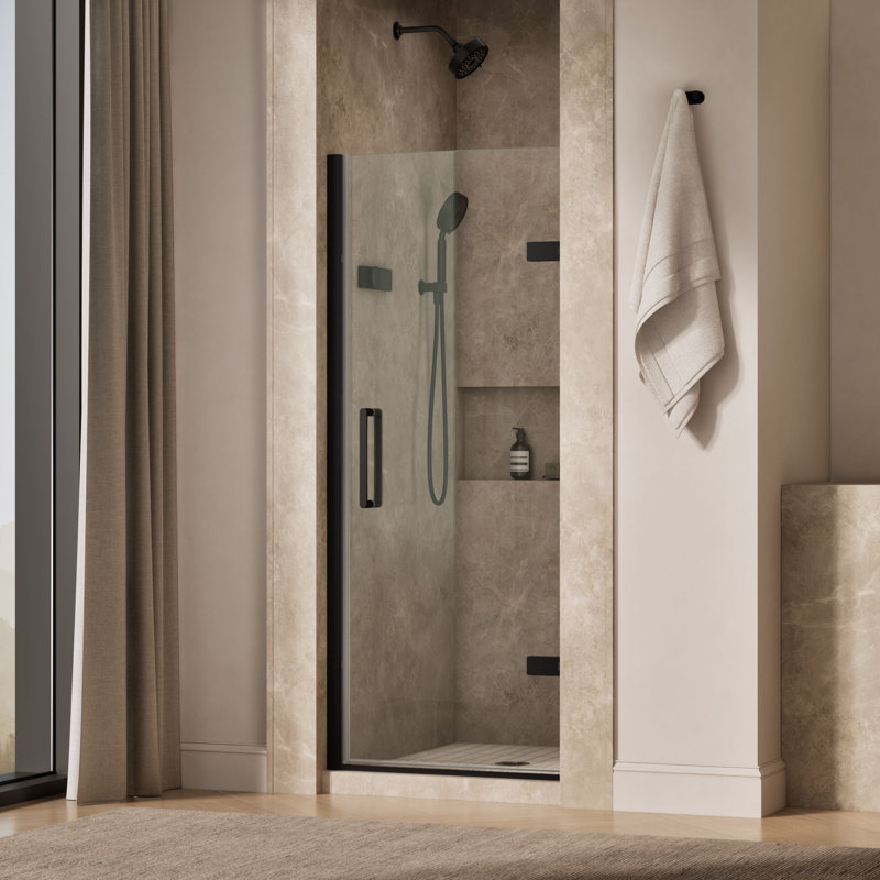 Composed 29-5/8-In30-3/8-In W X 71-1/2-In H Frameless Pivot Shower Door With 3/8-In Crystal Clear Glass And Back-To-Back Vertical Door Pulls