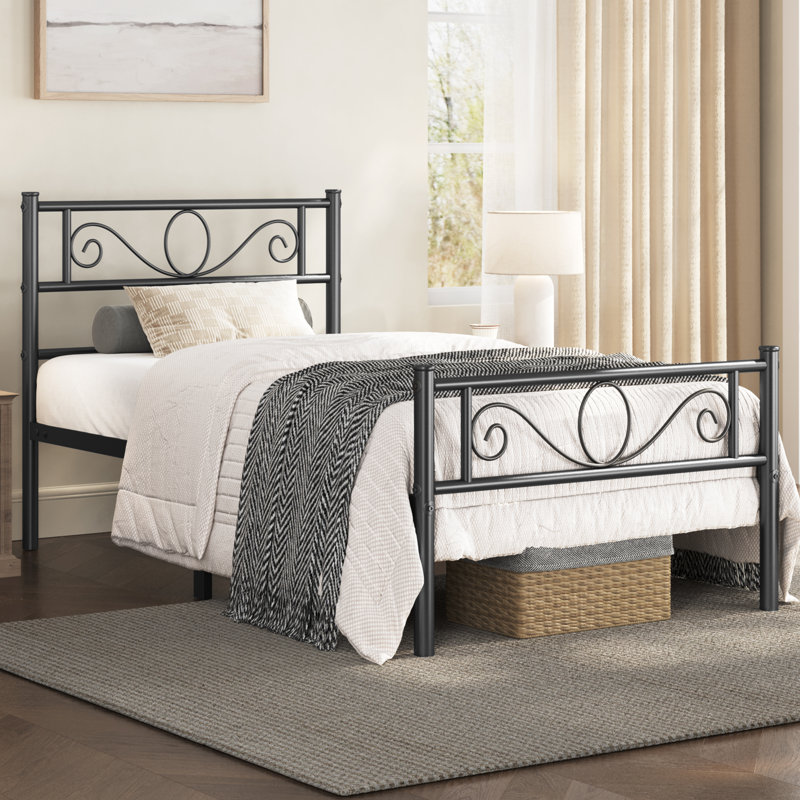 Metal Bed Frame with Headboard/Under-Bed Storage, Black, Single (3')