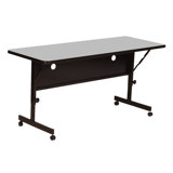 Kham Rectangle Height Adjustable Flip Top Training Table with Casters and Modesty Panel and Cable Management