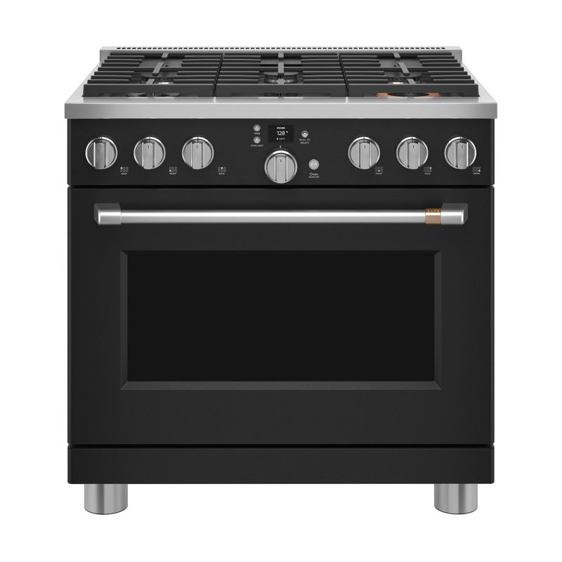 Café 36" Smart Dual-Fuel Commercial-Style Range With 6 Burners (Natural Gas), Matte Black, Brushed Stainless