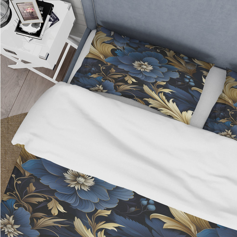 Mystical Blue Damask Mirage - Ensemble de housse de couette damassé - Microfibre de polyester