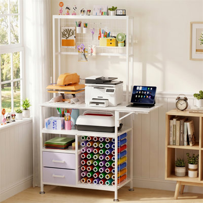 Large Foldable Heat Press Table with Storage, Pegboard and Hooks, Heat Press Stand with Vinyl Holder and Drawer, Metal Craft Table Workbench for DIY Sublimation Transfer