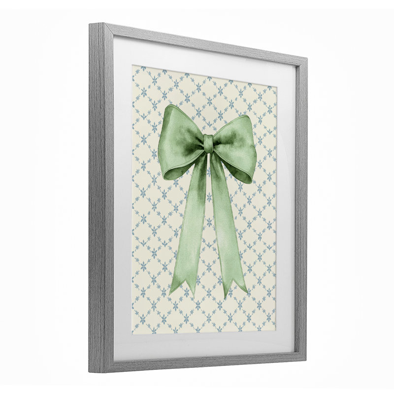 Motif de courtepointe «Green Bow on Rose», impression encadrée sous verre, design par Petal Prints Design, H 21 po x l 17 po