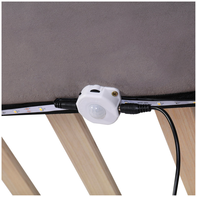 Upholstered Platform Bed with Sensor Light and 2 Large Backrests, Stylish Platform Bed with 2 sets of USB Port and Socket on each rear Bed Leg