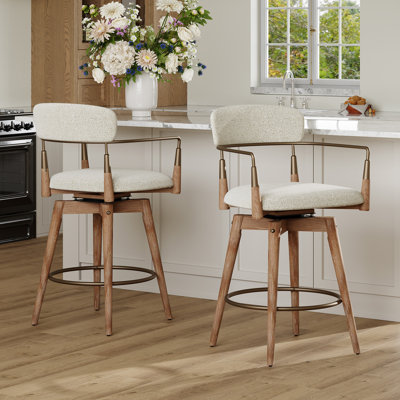 Tabouret de comptoir pivotant de style Mid-Century avec structure en bois massif