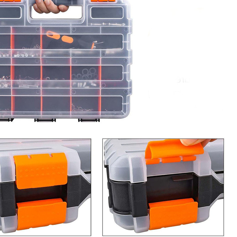 Adjustable Hardware Organizer Box, Removable Dividers Plastic Double Side Tools Screw Organizer for Nuts, Nails, Small Parts, Tools