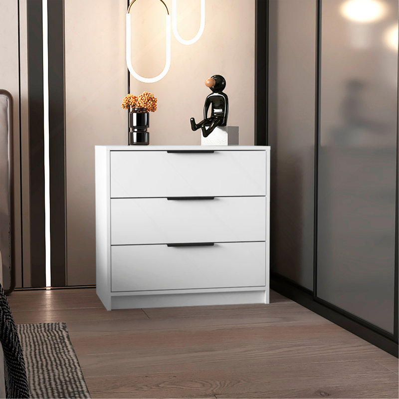Commode rectangulaire blanche à 3 tiroirs