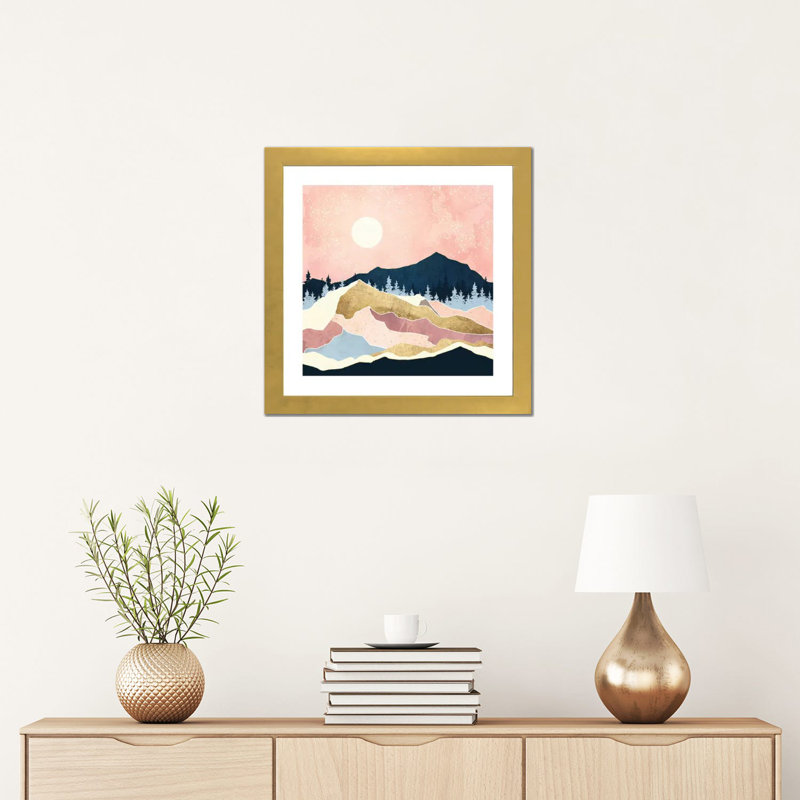 Coral Sunset - impression d'art graphique, Papier encadré doré, Blanc, H 16 po x l 16 po x p 1 po